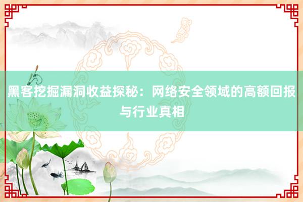 黑客挖掘漏洞收益探秘：网络安全领域的高额回报与行业真相