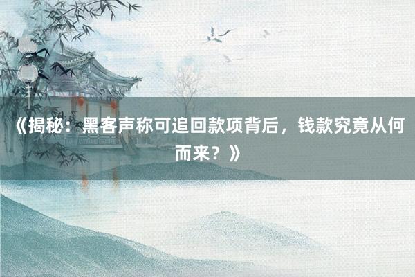 《揭秘：黑客声称可追回款项背后，钱款究竟从何而来？》